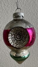 Shiny Brite Double Indent Striped Lantern Ornament Pink Silver Green FLAWED picture
