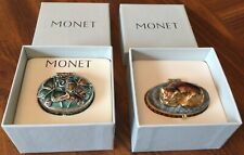 2 Vintage Signed MONET Trinket Boxes Cat Sleeping & Butterflies In Orig Boxes picture
