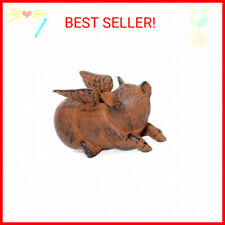 Cast Iron Flying Pig Garden Statue Patio Yard Coin Bank Paperweight picture