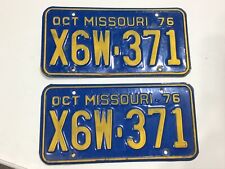 Vintage 1976 Missouri license plates X6W371 Oct Pair picture