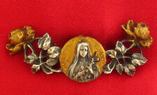 Vintage SAINT THERESE Pin Brooch RELIGIOUS CATHOLIC Roses Flowers Pin picture