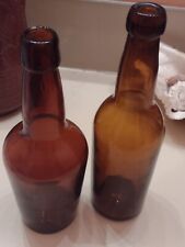 Lot 2 Antique 1880's Era Amber Blown  Unembossed Beer Bottles in Near Mint Cond. picture