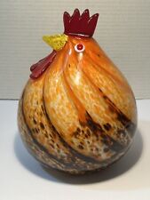 PIER 1 Art Glass ROOSTER CHICKEN Large Figurine Hand Blown Roly Poly 8 3/4