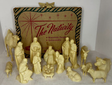 Vintage The Nativity ~ White Unbreakable 17pc Set ~ 1950's A Hartland Creation picture