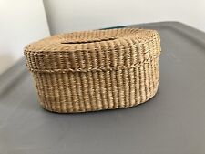 Vintage Oval Hand Woven Round Sweetgrass Small Basket With Lid picture
