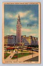 Cleveland OH-Ohio The Terminal Tower, Hotel, Higbee Store Vintage c1952 Postcard picture