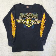 Vintage 1982 Harley Davidson Long Sleeve Shirt Elyria Ohio Flame Sleeve XL Black picture