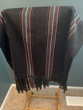 Vintage Southwest Wool Wrap Shawl Serape Mexican Fringe Black Orange 56