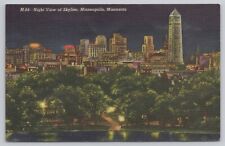 Minneapolis Minnesota, City Skyline Night View Lights, Vintage Postcard picture