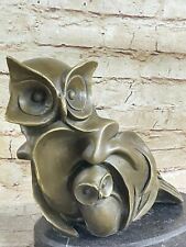 Collector Edition Classic Modern Screech Owl Bird Bronze Sculpture Marble Figure picture