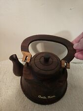Vintage Hand Cedar Carved Wood Tea Pot Tea Kettle Collectible Primitive Decor picture