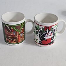 Lot Of 2 Vintage Christmas Coffee Mug Set Marked With Korea (WS) picture