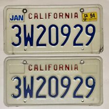 1994 CALIFORNIA License Plate PAIR CA - #3W20929 picture