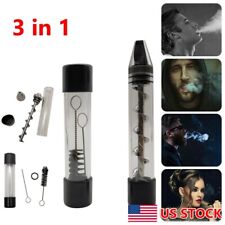 Upgraded 3 in 1 Twisty Glass Blunt Smoking Mini Pipe Metal Tip W/ Cleaning Brush picture