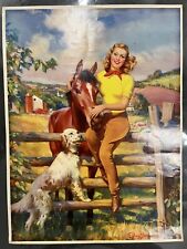 Vintage Frederick Sands Brunner (1886-1954) Blonde with Dog and Horse 20 x 15 in picture