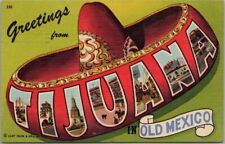 TIJUANA Mexico Large Letter Postcard Sombrero Multi-View / Curteich Linen - 1958 picture