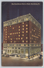 Penn-Harris Hotel at Night, Harrisburg, Strawberry Square, PA c1944 Postcard picture