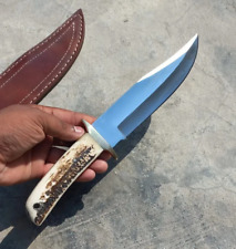 Handcrafted D2 Steel Hunting Bowie Knife -Full Tang, Stag Antler Handle & Sheath picture