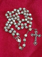 Catholic Genuine 8mm Capped Mother Of Pearl MOP Rosary, Silver Tone Crucifix picture