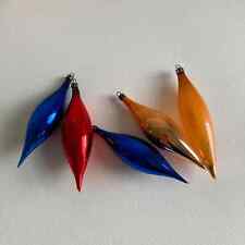 Set of 5 Vintage Christmas Ornaments – Teardrop Shape Glass - Gold – Blue – Red picture