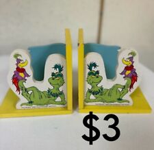 Dr. Seuss The Grinch & Bird Wood Bookends Set Vintage Child Reading Book Storage picture