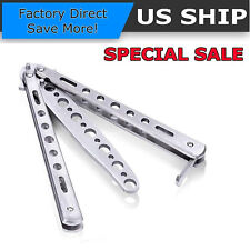 Butterfly Trainer Knife Practice Balisong Dull Training Tool Metal Black Silver picture