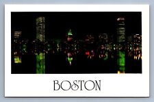 Postcard Vtg Massachusetts New Boston Skyline At Night City picture
