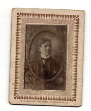VINTAGE B&W Cabinet Card Young Man in Suit Photographed by H.G. Phillips, PA picture