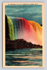 Old Antique Postcard American Niagara Falls Horseshoe by Illumination 1940s picture