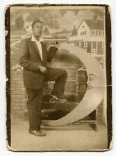 Man On The Moon, Vintage African American Paper Moon Arcade Photo Booth Photo picture