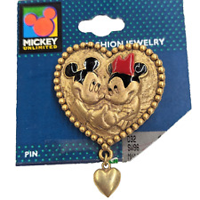 AAi Mickey Unlimited Minnie Mickey Love In A Heart Gold Tone Enamel Brooch Pin picture