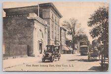 Glen Street Looking East Trolley Antique Car Glen Cove Long Island NY Postcard picture