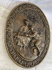 Vintage Bronze Wall Plaque in High Relief Woman and Man Signed Patoue - Cast Bas picture