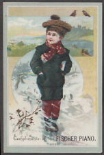 Fischer Piano trade card Wm Wander Hartford CT 1890 girl in knit tam ice-skating picture