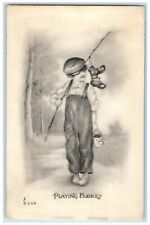 1911 Boy Fishing Playing Hookey Santa Maria California CA Antique Postcard picture