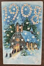 Hold to Light HTL Die Cut Postcard 1908 New Years Church Printed In Germany picture