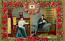 c.1909 Vintage Postcard Romance Floral Rose 'He Must have my letter' 'sweet girl picture