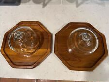 Pair VTG Mid Century Dolphin TEAKWOOD OCTAGONAL Cheese Ball TRAY SERVING 12x12 picture