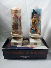 Vintage 3D Wax Candles With Stands Santa Sleigh Ride & Holy Night Nativity picture