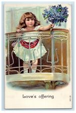 c1910's Little Girl Love's Offering Flowers Embossed Posted Antique Postcard picture