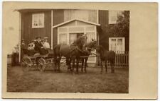 Early Sepia Tones RPPC Family Riding Two-horse Drawn Carriage Foal Standing picture