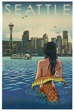 Mermaid, Seattle Washington, Space Needle, Downtown, Ferry etc - Modern Postcard picture
