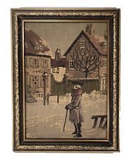 Vintage 1940's Framed Tapestry Colonial English Tavern Antique Design 9x11