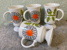 Hippie Era Big Daisy Flower Footed Coffee Cups Mugs Made in Japan Qty 4 Vintage picture