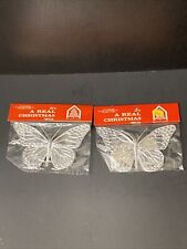 Vintage Butterfly Ornament Tie On Decoration Christmas Silver Hong Kong Lot of 2 picture