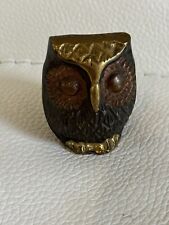 Vintage Antique Brass Owl Paperweight Owl  Home Decor picture