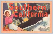 Southern California, Large Letter Greetings, Pretty Girl & Oranges, VTG Postcard picture