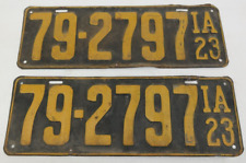 1923 Iowa License Plates Black & Yellow 79-2797 Set of 2    TF picture