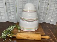 Vintage set of 3 White Tivoli Treasure Craft USA Mixing Dough Bowl, Pink Green picture