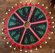 Large 65” Felt Christmas Tree Skirt Trees Buttons Appliqué Pompoms picture